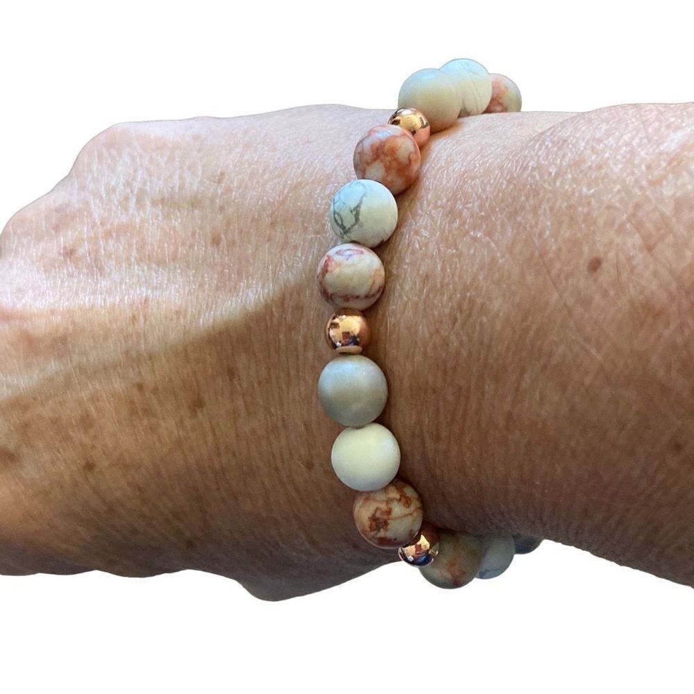 Beaded Bracelet Multi color marbled beads Copper Beads 7” NEW - Picture 1 of 3